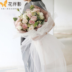 花伴影仙女紗幔水晶紗雪紗鮮花束包裝材料婚禮花店包花材料大黑紗