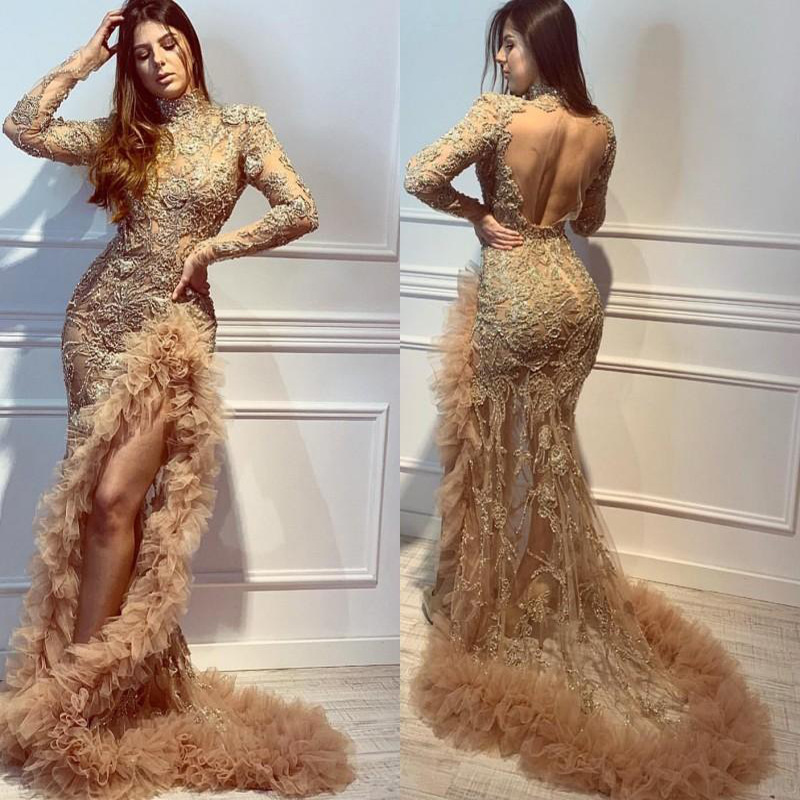 Golden sexy evening dress female 2021 ne...