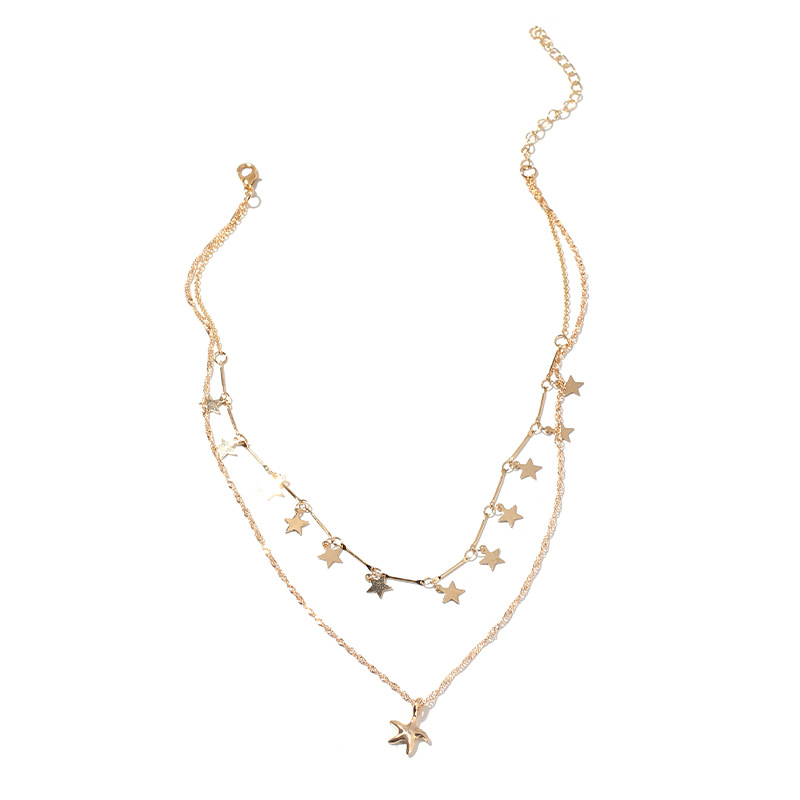 Alloy, Copper Material Korean Fashion Starfish Pendant Choker Copper Necklace Double Beautiful Wind Star Clavicle Necklace For Women Nihaojewelry