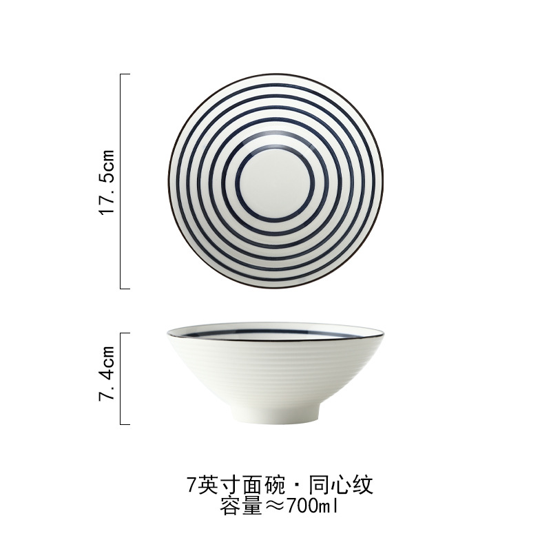 Tazón de sopa bajo vidriado pintado a mano de estilo japonés tazón de fideos tazón grande horno de microondas Cubo de cerámica tazón de fuente de fideos instantáneos tazón de fuente de ensalada tazón de altavoz