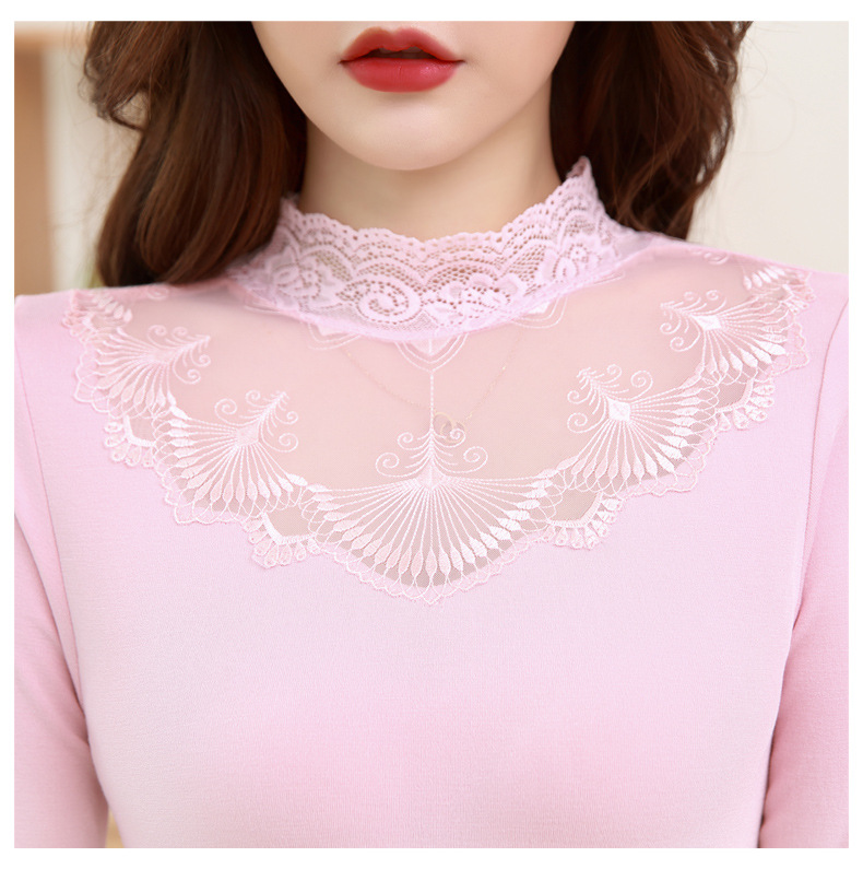 保暖内衣女士秋季蕾丝中领舒适亲肤棉毛衫青年秋衣秋裤套装|ru