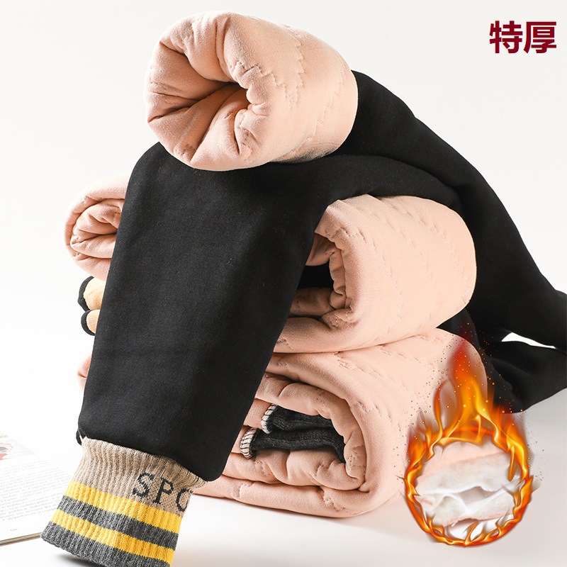 Thick padded leggings for girls, suitable for cold winter snow days, with lettered feet and silk cotton lining.