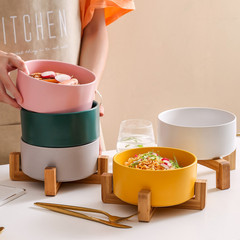 Cross-border tableware wooden stand salad bowl noodle bowl key storage pet bowl wooden stand cat bowl ceramic dog food double bowl water bowl
