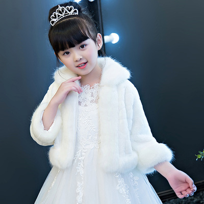 外贸女童主持演出服外套小女孩开衫保暖毛披肩加厚秋冬季新款跨境|ms
