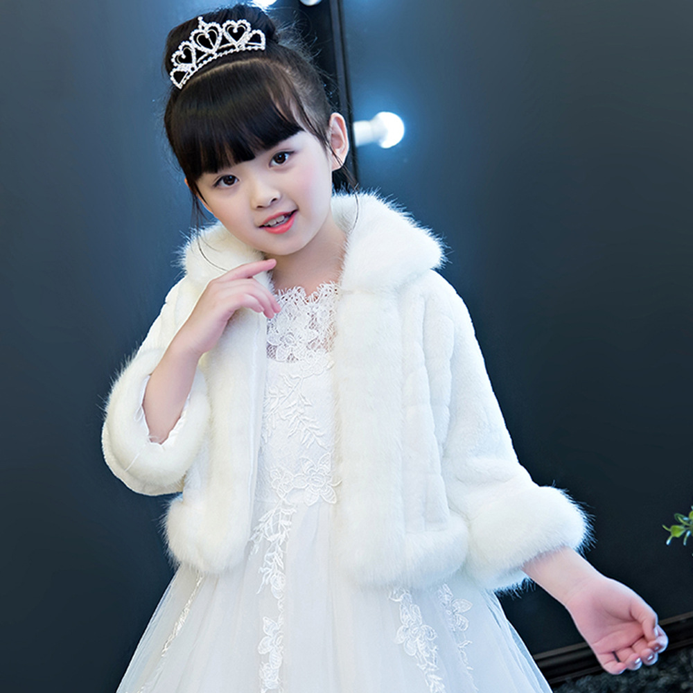 外贸女童主持演出服外套小女孩开衫保暖毛披肩加厚秋冬季新款跨境|ms