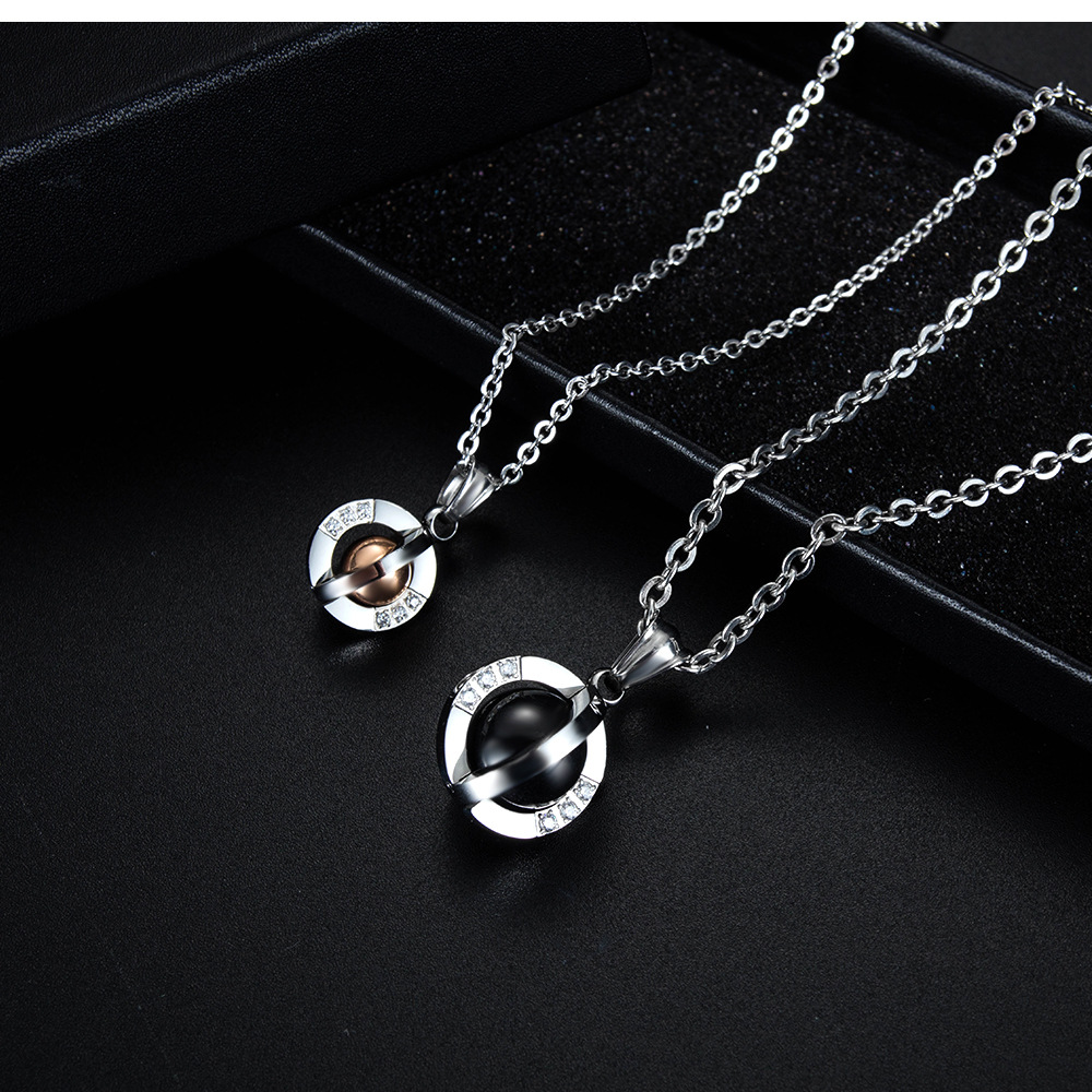 New Fashion Stainless Steel Diamond-set Rotatable Ball Pendant Titanium Steel Couple Necklace Wholesale display picture 4