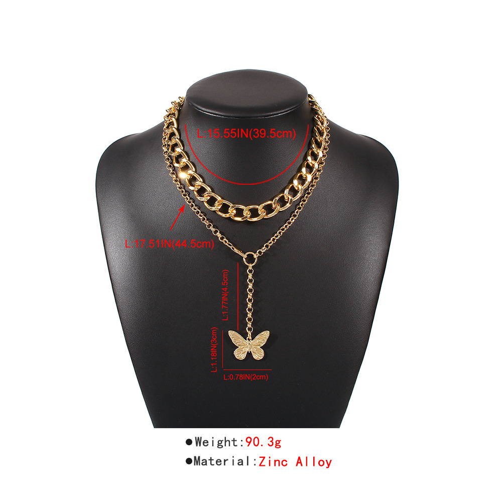 Creative New Necklace Fashion Personality Butterfly Pendant Alloy Thick Chain Necklace Set Wholesale Nihaojewelry display picture 1