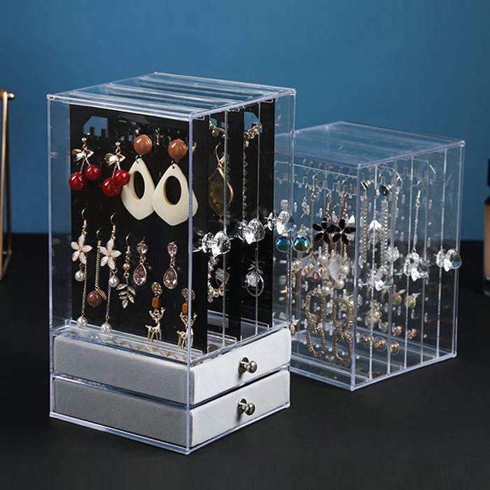 耳钉耳环项链手饰收纳盒首饰盒子大容量简约透明耳饰品耳坠整理盒