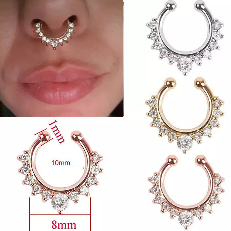 Double Row Diamond Nose Ring C-pole Multi-color Inlaid Diamond False Nose Ring Puncture Jewelry Nose Ornaments