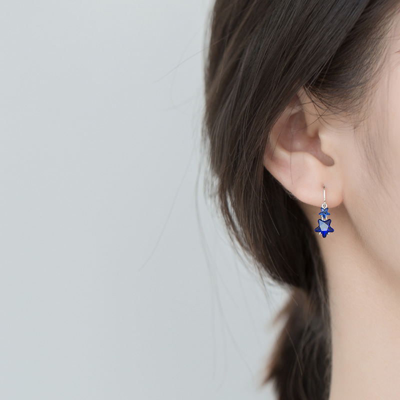 Pendientes de estrellas Arochi Elegante Pendientes de estrella de cinco puntas azul oscuro Moda s925 Pendientes cortos de plata Mujer G6262