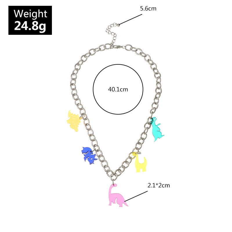 Cute Fun Resin Dinosaur Pendant  Silver Chain Women's Necklace display picture 3