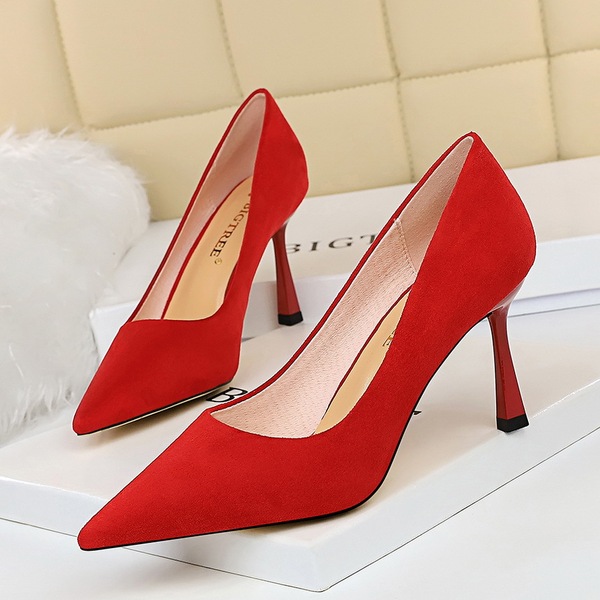 Korean version of simple slim heel high heel suede shallow mouth pointed head show thin sexy club high heel shoes single