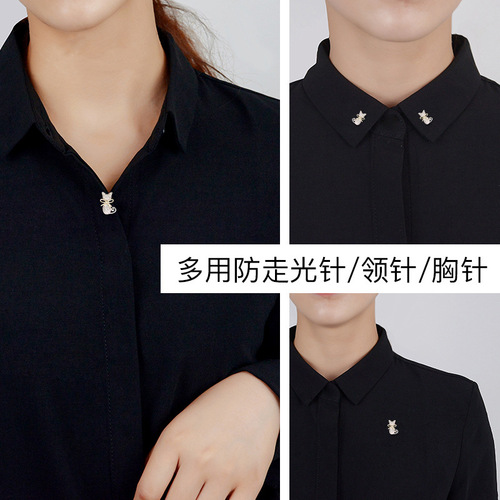 Korean anti-exposure brooch neckline cute bow cat shirt collar pin zircon pin fashion accessories wholesale