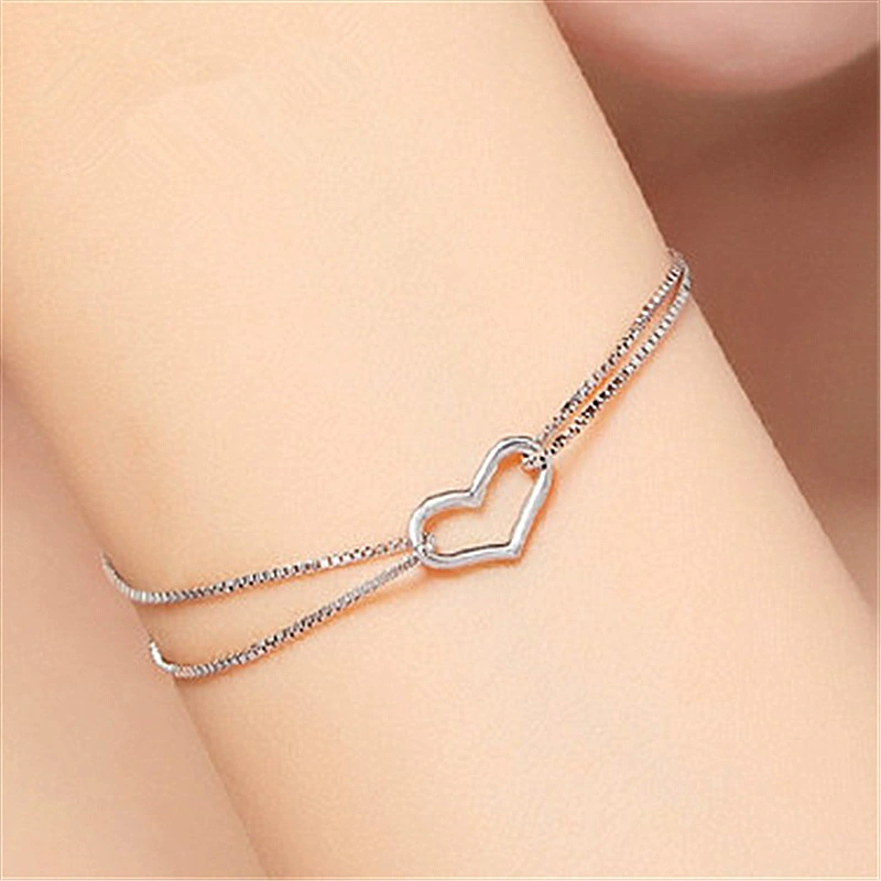 Accessory, platinum bracelet heart shaped, Korean style