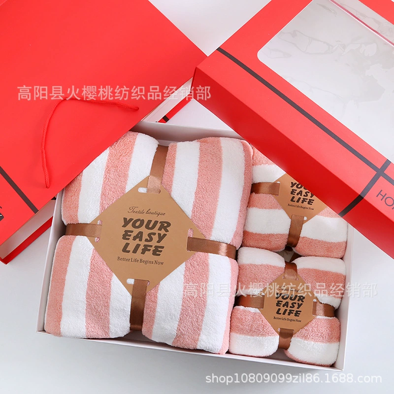 Bath towel, coral velvet set, red gift box, 3 piece set