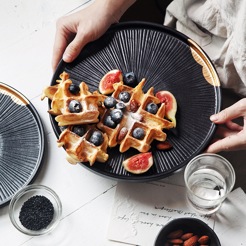 Wujin tinta Jade alivio placa estilo Nórdico creativo de cerámica de oro borde hogar plato de verduras plato de desayuno Placa de carne