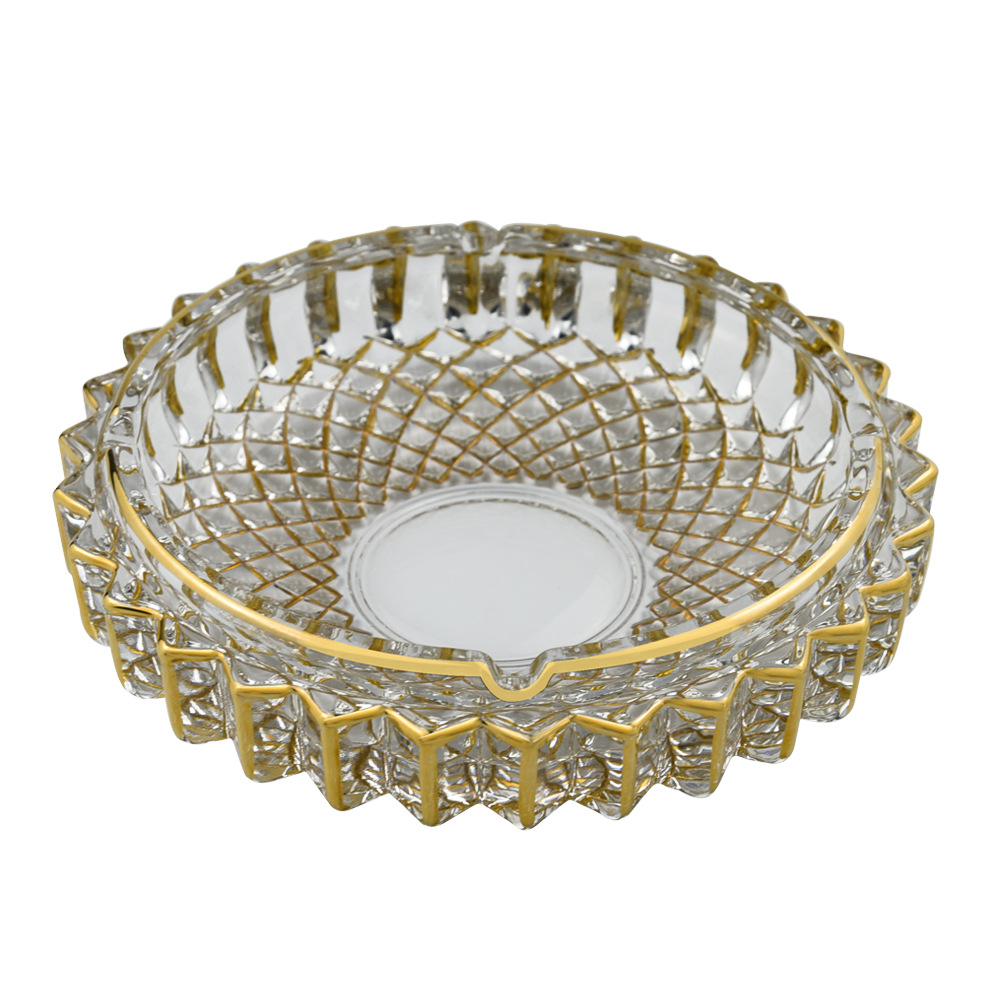 复古描金轻奢水晶玻璃烟灰缸 办公室酒店烟碟 创意茶几装饰品摆件