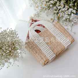 重工珍珠手提草编包 巴厘岛度假女包 休闲编织包日系仙女草编草包