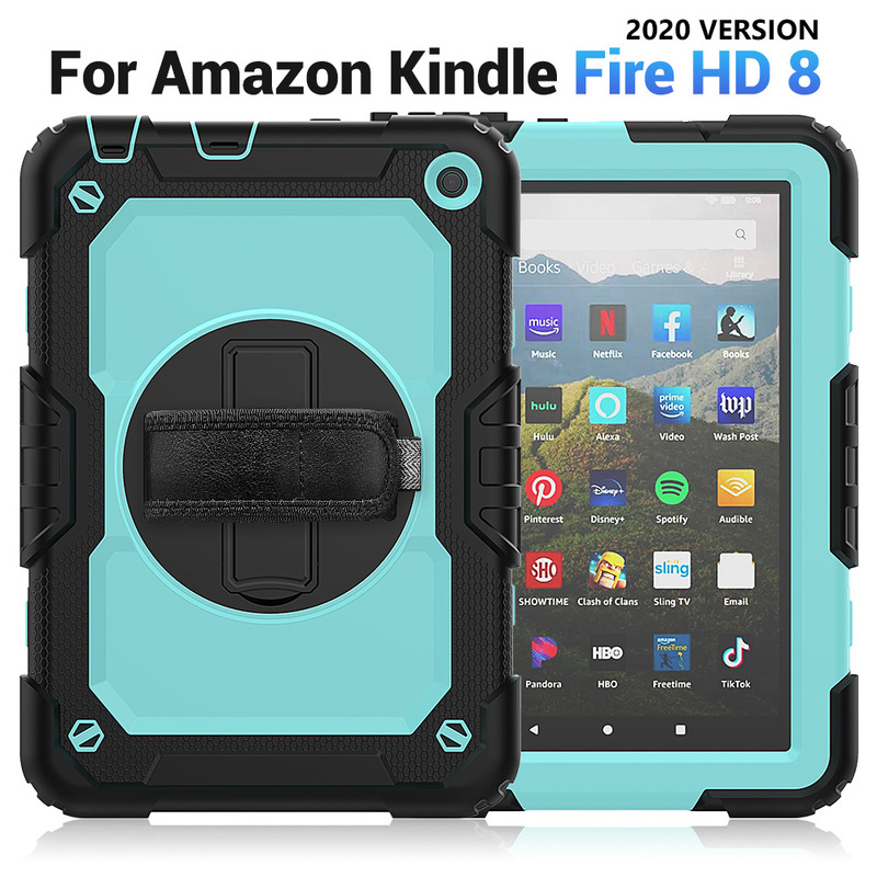 Rotating Stand Cover Suitable for Hd Fire 8 Plus Mirror + Turntable Shoulder Strap Adjustment Tablet Case 2020