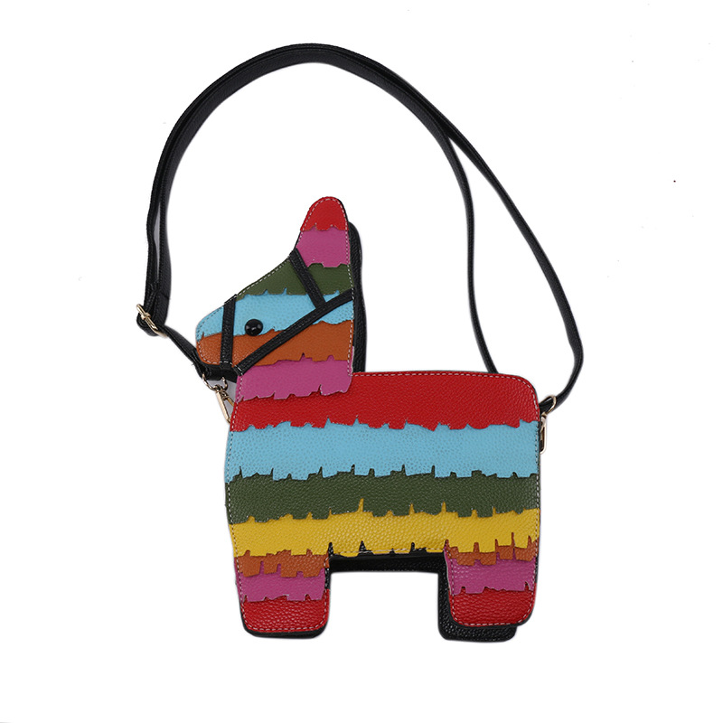 Vente Chaude Mode Nouvelle Créative Hit Couleur Mignon Dessin Animé Arc En Ciel Couleur Couture Pu Poney Bandoulière Sac Sac À Bandoulière Nihaojewelry En Gros display picture 5