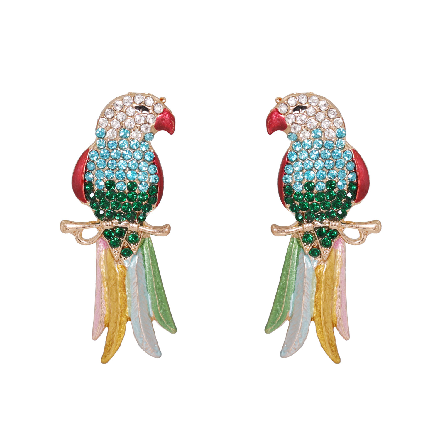 Retro Full Diamond Colorful Cute Animal Bird Earrings display picture 5