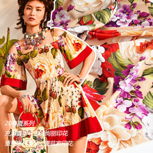 蘑菇家欧美高定印花 西西里夏季绚丽大牡丹花数码喷绘纯棉面布料