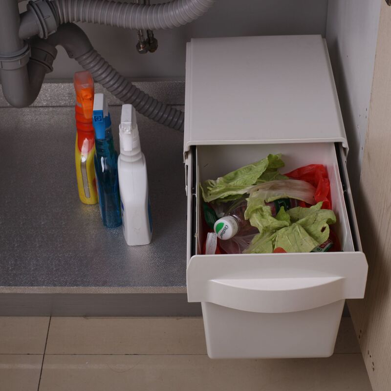 Pull-out steel ball slide with lid storage bucket kitchen sink bottom installation household plastic trash can