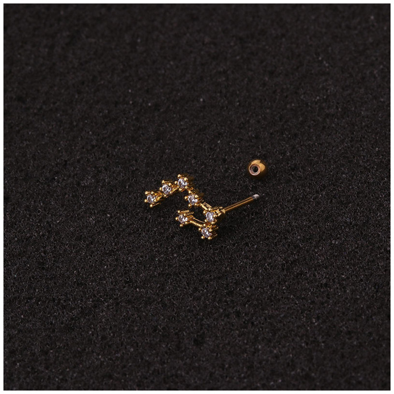 2PCS Korean New Fashion Zircon Twelve Constellations Earbone Nail Stainless Steel Twisted Ball Earnail Piercing Ear Jewelry_voghion.com