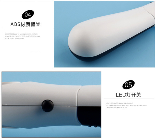 Jinghui manufacturer handheld acrylic magnifying glass with three LED lights for the elderly to read newspapers 605B 606B 607B
