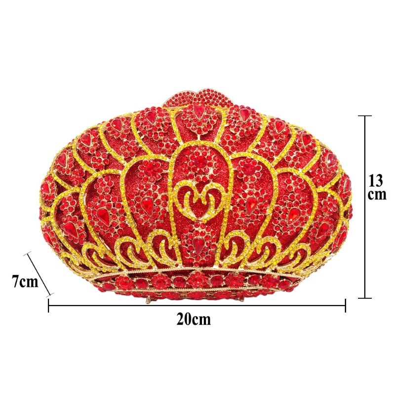 Túi clutch dạ tiệc nữ đính đá kim cương đỏ hình vương miện, xách tay hoặc đeo chéo 20x7x13 cm — Màu đỏ, Màu hồng chi tiết 2