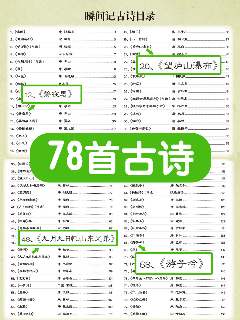 78首古诗类目