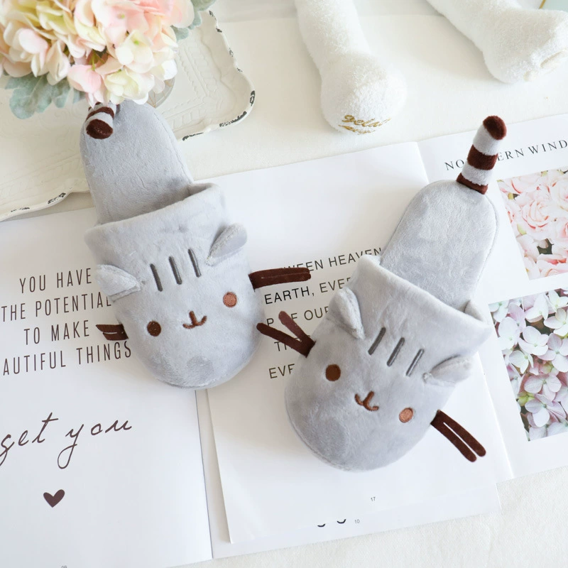 Осенне-зимние новые серые Тапочки с длинным хвостом для кошек домашняя обувь для влюбленных непромокаемые тапочки на толстой подошве