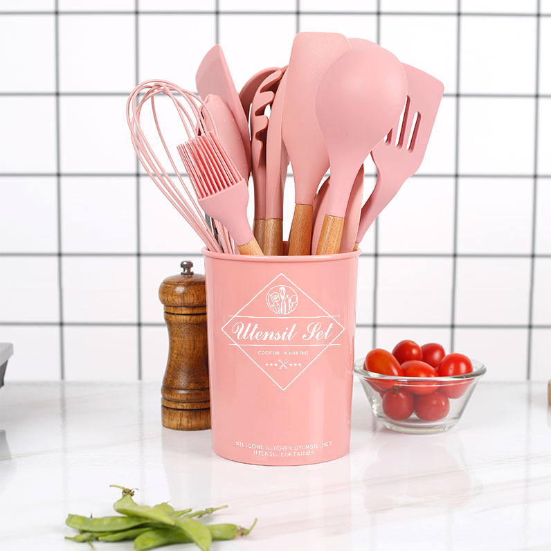 New Wooden Handle Pink Silicone Kitchenw...