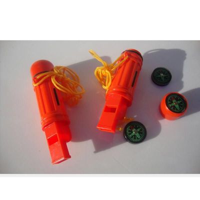 7合1多功能口哨 求生哨 打火石/防水仓/镜子/指南针  塑料口哨