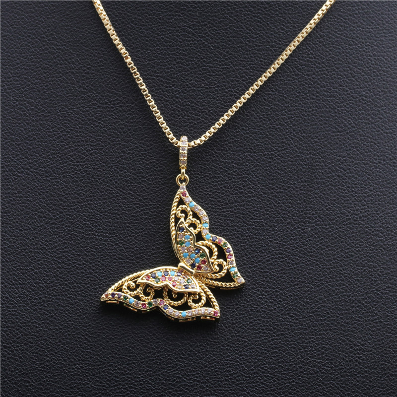 Außenhandels Fabrik Produziert Europäischen Und Amerikanischen Schmuck Zirkon Schmetterling Anhänger Halskette Damen Halskette Copper Necklace display picture 1