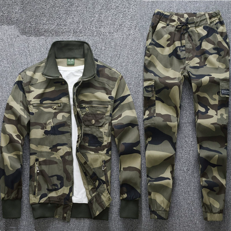 Travel camouflage elastic wear-resistant set for work, loose fit