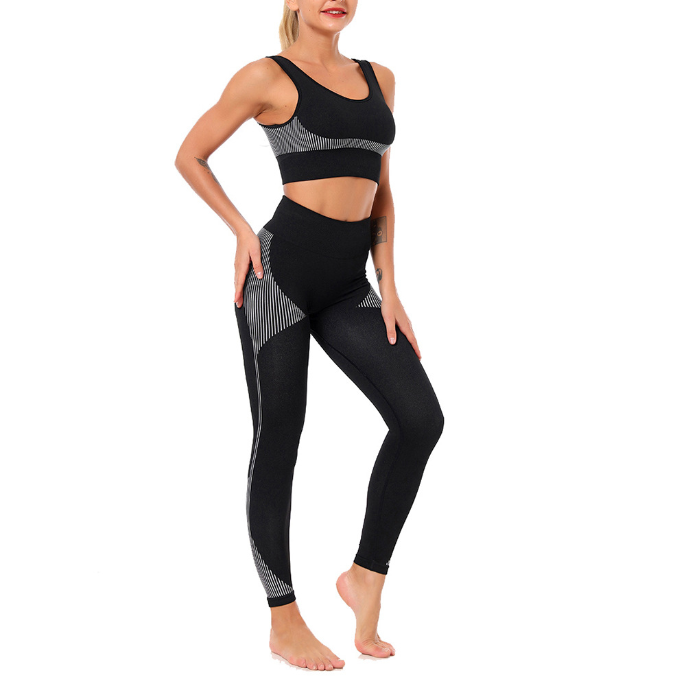 striped tight fitness seamless yoga set  NSLX14710