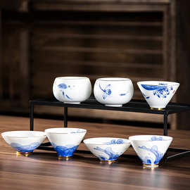 手画描金茶杯套装高端陶瓷品茗杯6只装礼盒茶具套装广告礼品定制