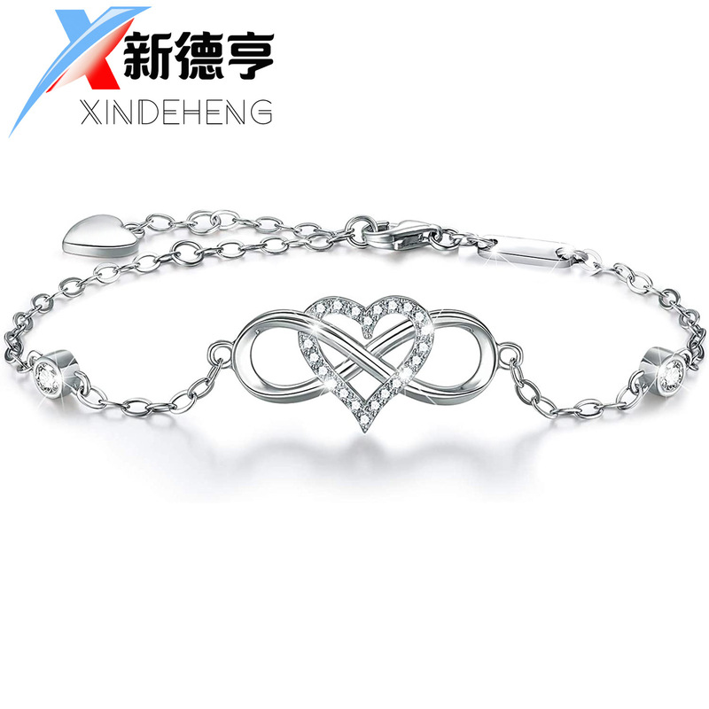 Cross-border Amazon s925 silver 8-word bracelet heart-shaped European and American diamond bracelet female Forever love silver bracelet