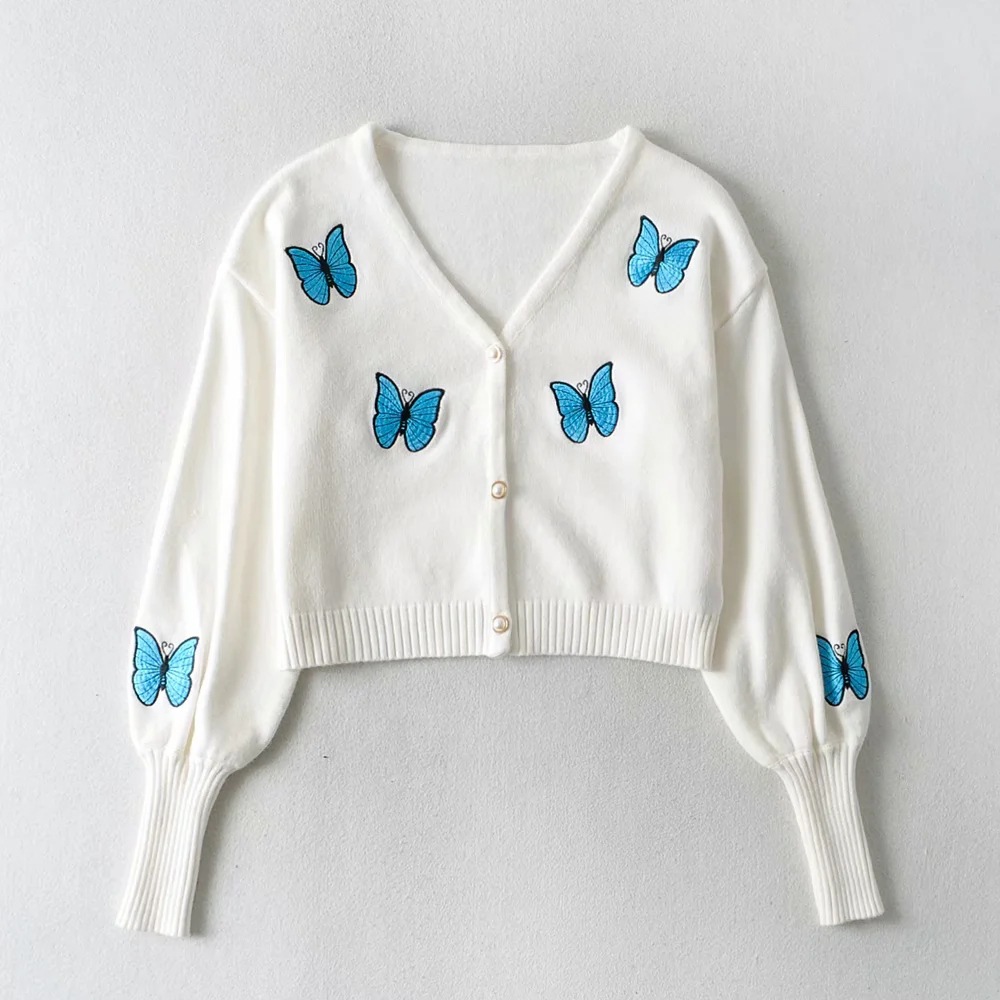 Butterfly decor knitted cardigan jacket NSHS46883