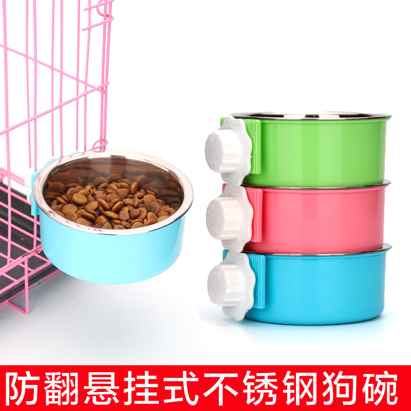 Pets automatic Feed Hanging Dog bowl Stainless steel Dog bowl Kitty Dishes fixed Cage Plastic
