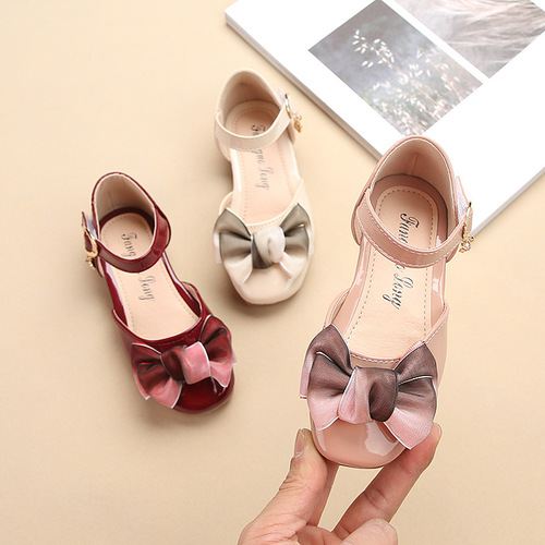 Girls Sandals Spring and Autumn  Summer New Children's Princess Shoes Bow Bean Shoes Medium and Large Children's Flat Shoes