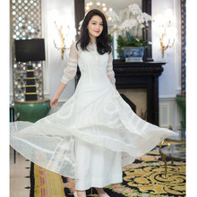 明星同款白色蕾丝连衣裙收腰气质长款仙女裙宴会礼服度假裙f648