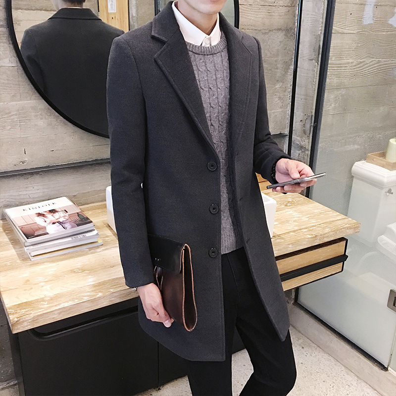 Gabardina de los hombres de longitud media SLIM-Fit estilo coreano otoño 2022 Nuevo abrigo de lana de los hombres otoño e invierno abrigo de lana de moda image 9
