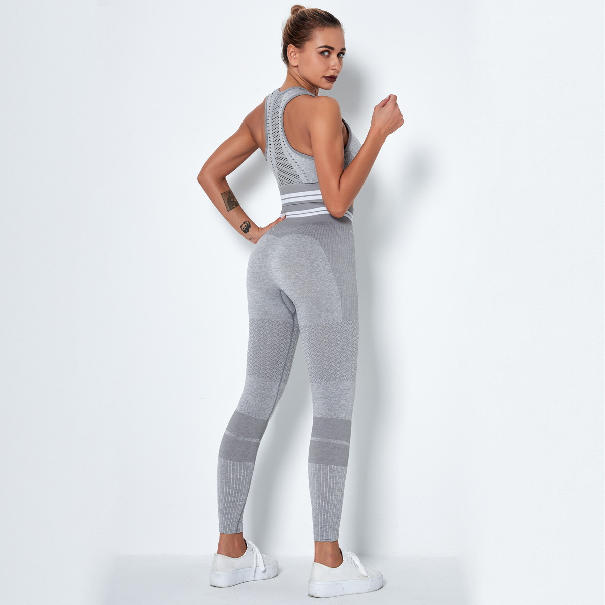 knitted seamless hollow yoga pants sports bra suit NSLX9035