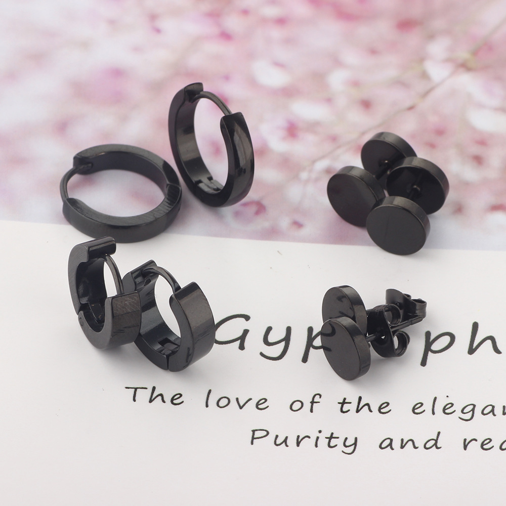 8mm 316L Surgical Steel Earrings Set - Men's Women's Atmospheric Simple Floral Studs (Black 8-Piece) detail image 11