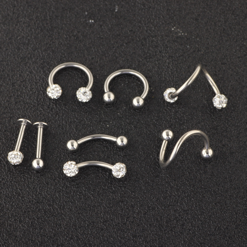 8-Piece Stainless Steel Lip Nails Eyebrow Nails Nose Nails Belly Button Ring Piercing Jewelry Set Rose Gold detail image 8