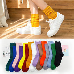 Stacked socks for women, candy-colored socks for autumn and winter, solid color, Japanese style mid-calf socks for women, trendy college style women's socks, Zhuji socks