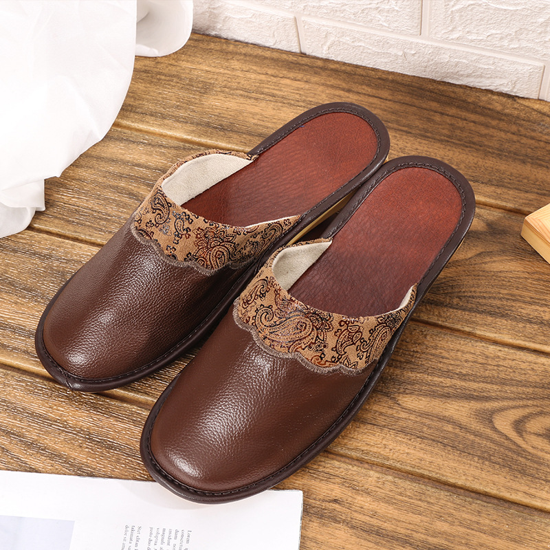 Zhou Jie Workshop New Spring and Autumn Fashion Slippers Spot Home Indoor Beef Slab Home Cowhide Slippers Gift