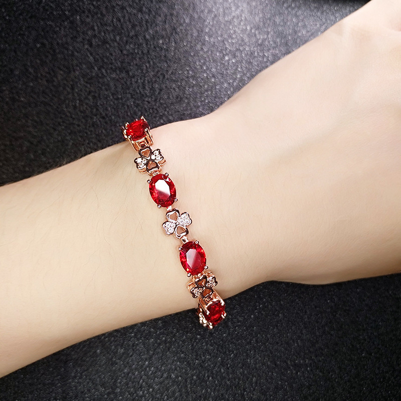 Gros Imitation Saphir Trèfle Améthyste Incrusté Pigeon Bracelet Rouge Sang display picture 4